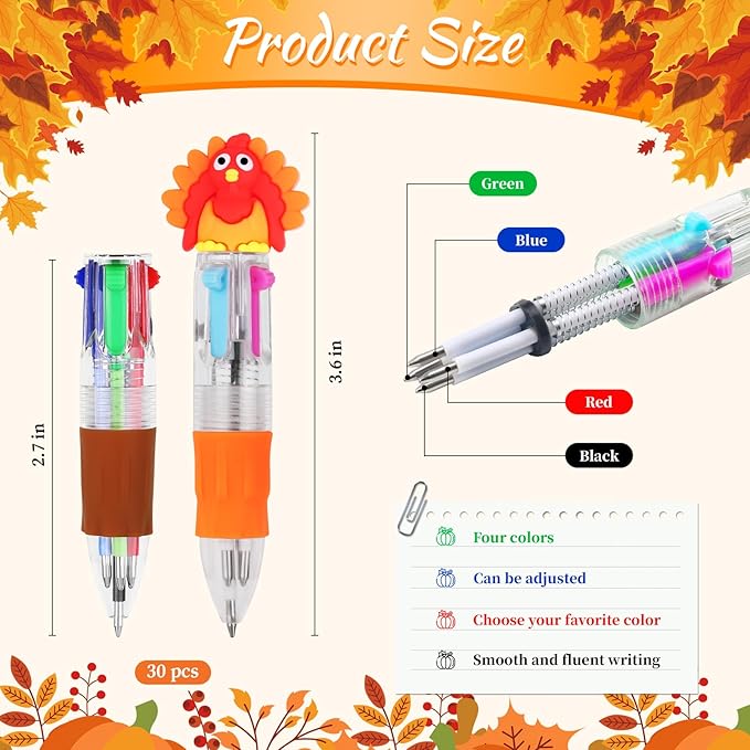 CZWZ 30Pcs Mini Multicolor Pens in One 4-in-1 Cute Pens Bulk, Ballpoint Pen for Birthdays and Parties, Fun Gifts Assorted Ink Kawaii Pen(Fall)