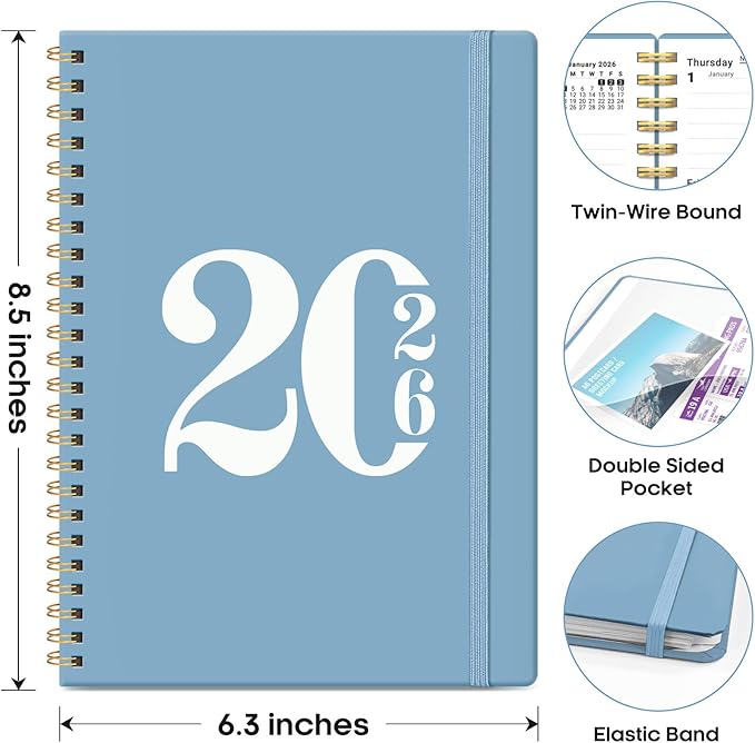 2026 Planner, Weekly and Monthly Calender Planner, Jan 2026 to Dec 2026, Hardcover 2026 Calendar Book with Tabs & Inner Pocket, Office Home School Supplies for Women & Men - A5 (6.3" x 8.5"), Blue