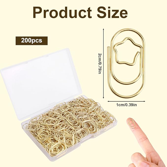 200pcs Star Shaped Paperclips, Gold Small Fancy Decorative Paper Clips Products Cute Star Binder Clips Practical Office Supplies for School Home Desk Organizers Wedding Decorations