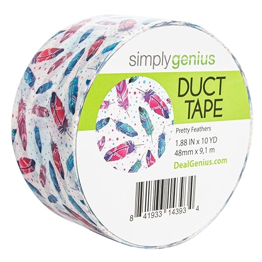 Simply Genius Duct Tape - 1.88 in x 10 yd, Pretty Feathers - Colored Tape for Crafts & DIY with Strong Adhesive & Colorful Pattern