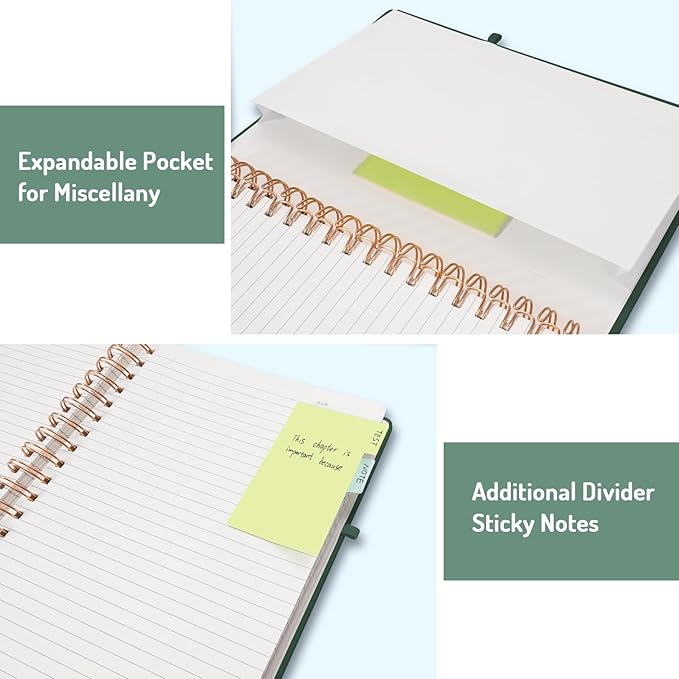 Forvencer Lined Spiral Journal Notebook with 300 Numbered Pages, B5 College Ruled Thick Journals for Writing with 100GSM Paper, Hardcover Notebooks with Contents for Work, School, Women, Men, Dark