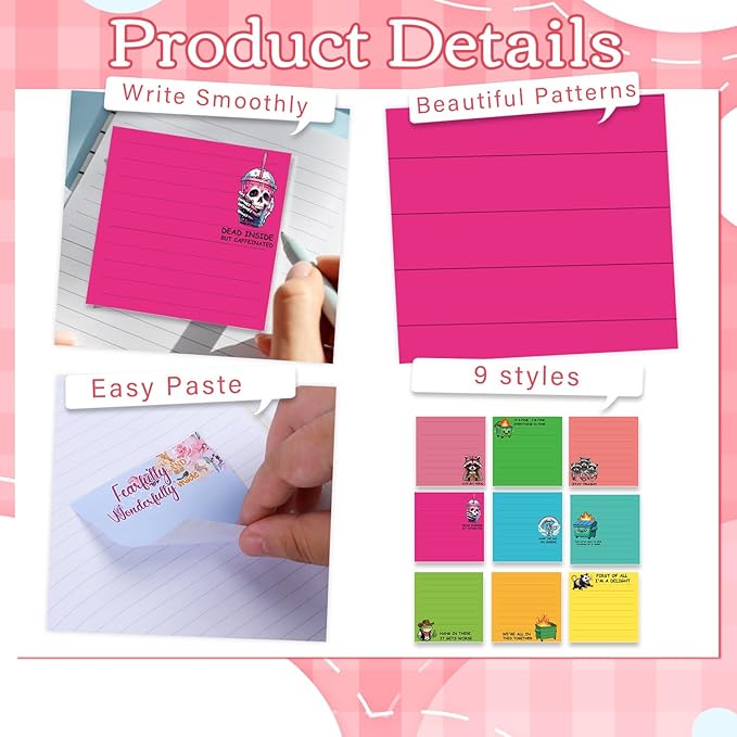 Funny Sticky Notes Gifts - 9 Pack Colorful Fun Notepads for Work 3x3 Inch, Sarcastic Self-Adhesive Memo Pads, Fun Work Gag Gifts for Coworkers School Office Supplies (450 Sheets)