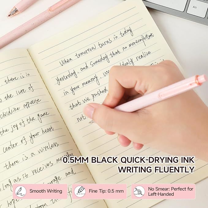 RIANCY Premium Pink Gel Pens - Smooth Writing, Quick Dry, Set of 12 - Ideal for Journaling, Note-Taking, Art Supplies
