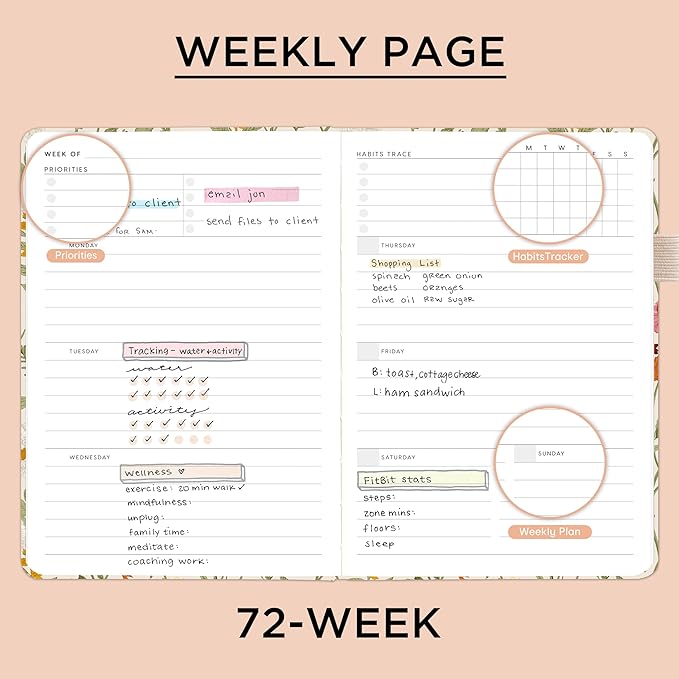 And Per Se Undated Planner – A5 Weekly & Monthly Goal Planner for 72 Weeks (1.5 Years) – Hardcover with Monthly Tab Stickers, Back Pocket & Habit Tracking (Wild Flowers)