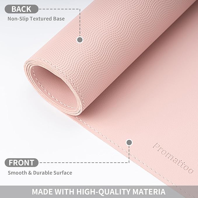 Oversized Non-Slip Desk Pad Protector with Premium Gift Box – Vegan Leather Waterproof Laptop Mat for Keyboard & Mouse, Grips Desk Firmly – Large Office Pad– Sakura Pink