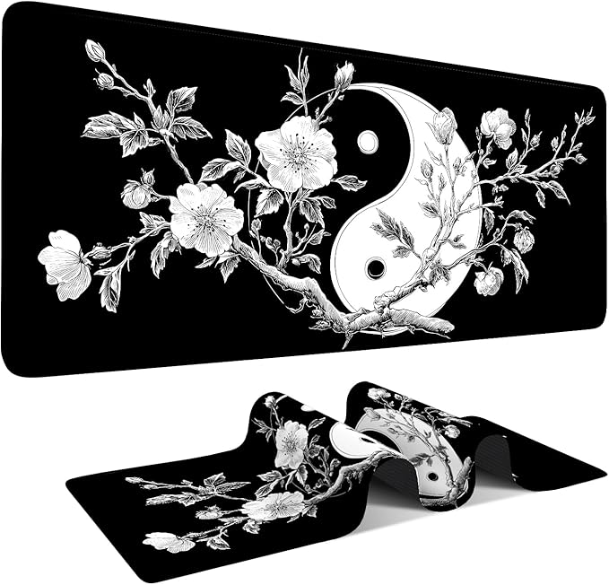 Yin Yang Cherry Blossom Extended Gaming Mouse Pad 35.4 x 15.7 Inch – Zen-Inspired Desk Mat with Non-Slip Rubber Base for Gaming and Office Use