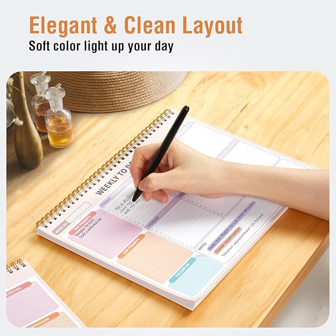 Forvencer Weekly To Do List Notepad with 52 Undated Sheets, 8.5" X 11" Undated Weekly Planner Notepad for Tasks & Goal Planning, Desk Weekly Planner notepad for Office & School Teacher Supplies, Black