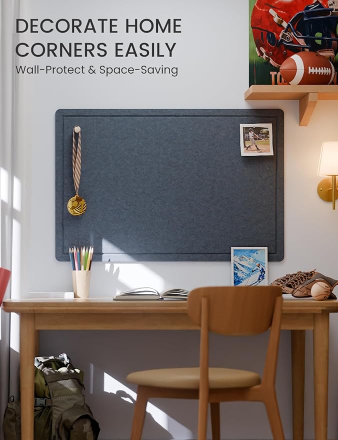 Fluxynara Bulletin Board,35.4" x 23.6" Cork Board Alternative with 12 Safe Removable Adhesive Tabs, Foldable Felt Pin Board for Home Office, Classroom, Bedroom,Entryway for Walls— Navy Blue