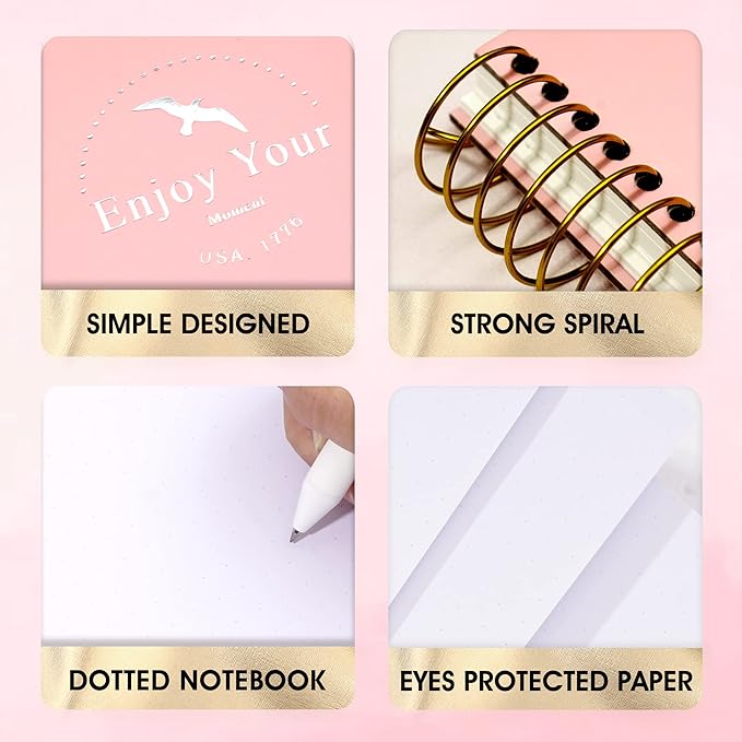 FLYING EAGLE Spiral Dot Grid Notebook Journal 8.5 x 11 Large Dotted Paper Notebook 210 Pages Hardcover Spiral Notebook for Men Women, Pink