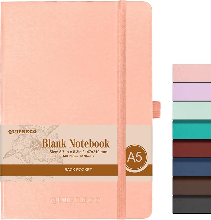 2Pack Blank Hardcover Sketch Book Notebook, A5 140 Pages 120Gsm Thick Journal for Drawing,School,Work,Diary，5.7''*8.3'',Blush