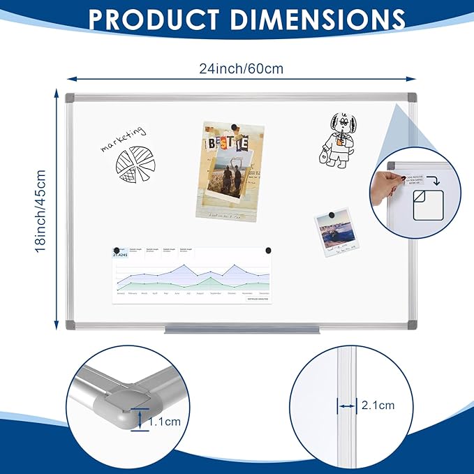 S SWANCROWN Magnetic Whiteboard 18 x 24 Inch Dry Erase Board Wall Mounted White Board for Meeting/Planning/Displaying