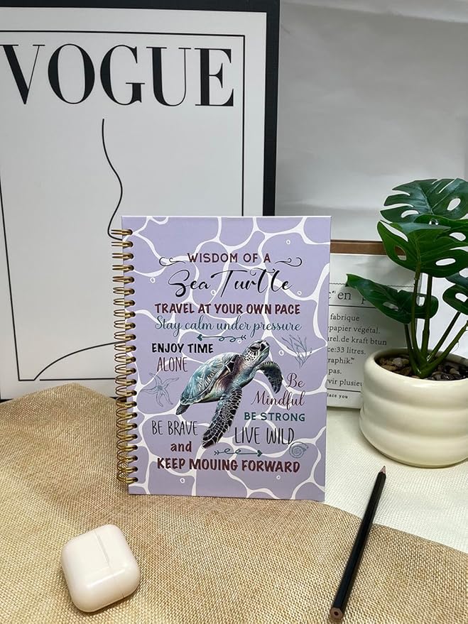 Cute Notebooks Journal For Women - Sea Turtle Dairy Funny Hardcover College Ruled Lined,5.8"X8.3",Pretty Spiral Meeting Notebook,Gifts For Sea Turtles Lover Men Friends On Birthday Christmas Mothers Day (Purple)