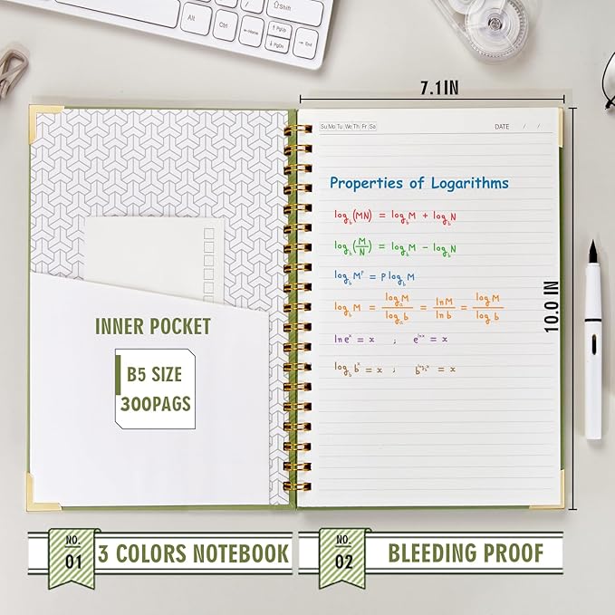 OWSC Lined Spiral Notebook with thick 110 GSM Papers, 300 Pages B5 Size College Ruled Notebook, Hardcover 7.1 x 10 Inches Journal for Women and Men, Notebooks for work, School, 1 Pack Grey