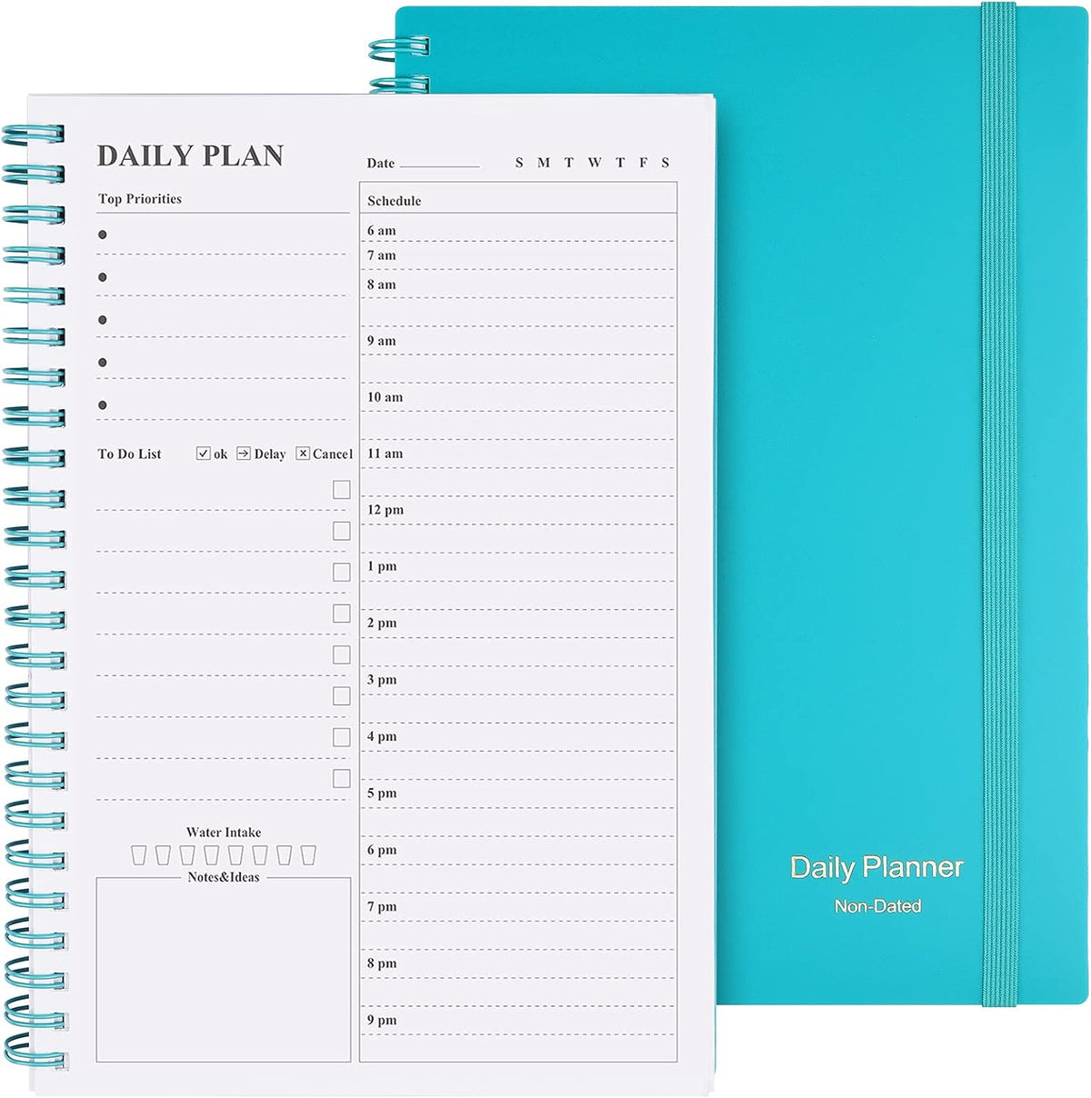 Daily Planner Undated: Asten To Do List Notebook Day Planners, (A5, Blue) Spiral Hourly Planner Appointment Schedule Planner for Men and Women,PVC Hardcover,Elastic Closure, Inner Pocket 8.3" x 5.8"