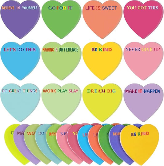 Teling 24 Pack Valentine's Day Sticky Notes Heart Shape Sticky Notes 3 x 3 Inch Inspirational Notepads Bulk Cute Memo Pads for Galentines Party Gifts School Office Supplies (Bright)