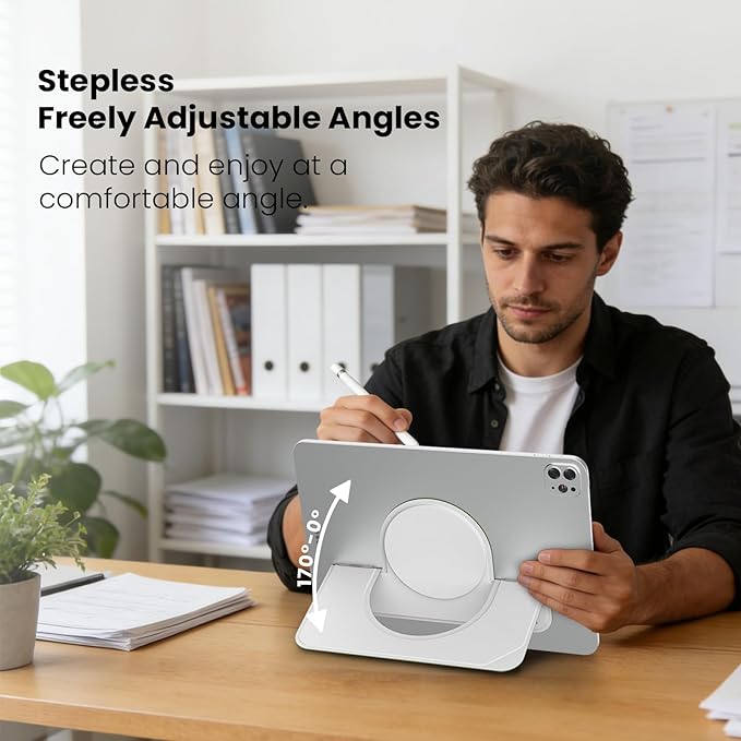 Nillkin Flexwing Adhesive Tablet Stand, 0.14 inch Invisible Slim iPad Holder, Stepless Adjustable Stand, Built-in Back Magnets, Compatible with Tablets Up to 10.4-13.2 inch, Grey
