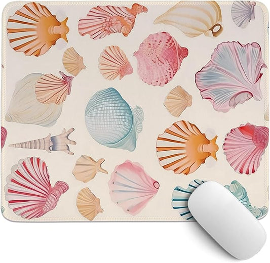 Colorful Seashells Mouse Pad,Beachy Desk Mat,Ocean Coastal Mouse Pad,Girly Summer Coastal Mouse Pads for Beach Room Dorm Home Office Desktop Decor,10.2x8.2 Inch
