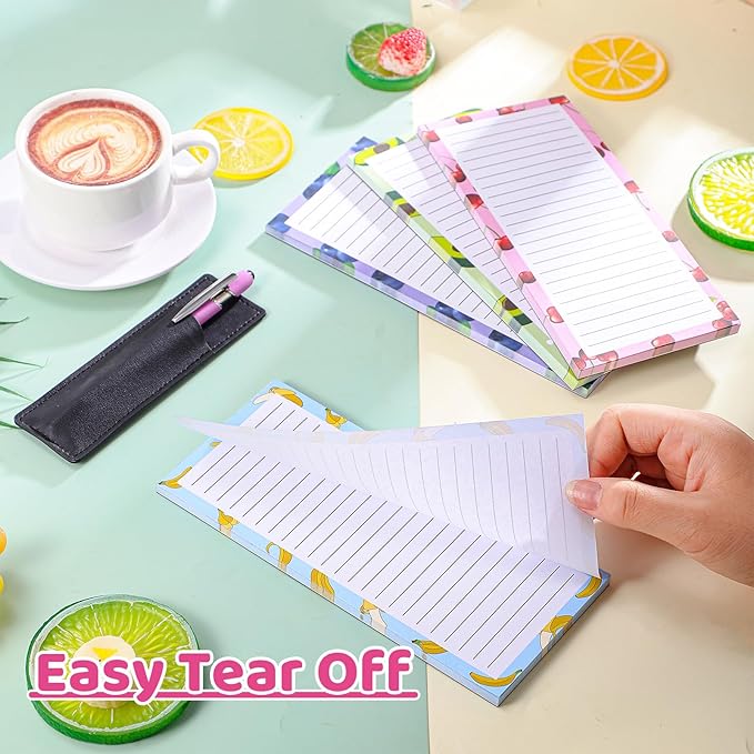4 Pack Magnetic Note Pad for Fridge, Totally 200 Sheets Grocery List Magnet Pad for Refrigerator Magnetic Shopping List Pad with Pen Holder（Fruit Design）