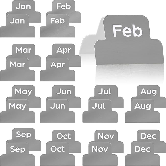 Outus 24 Pieces Monthly Adhesive Tabs for Planner - Designer Accessories Monthly Tabs Stickers Decorative for Office Planners Organizations Sturdy Notebook Planners Journal(Grey)