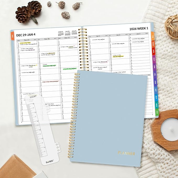 SUNEE 2026 Appointment Book, Quarter-Hourly, Weekly & Monthly - from January 2026 - December 2026, 8.5"x11" Weekly Planner, Flexible Cover, Note Pages, Pockets, Bookmark, Spiral Binding,