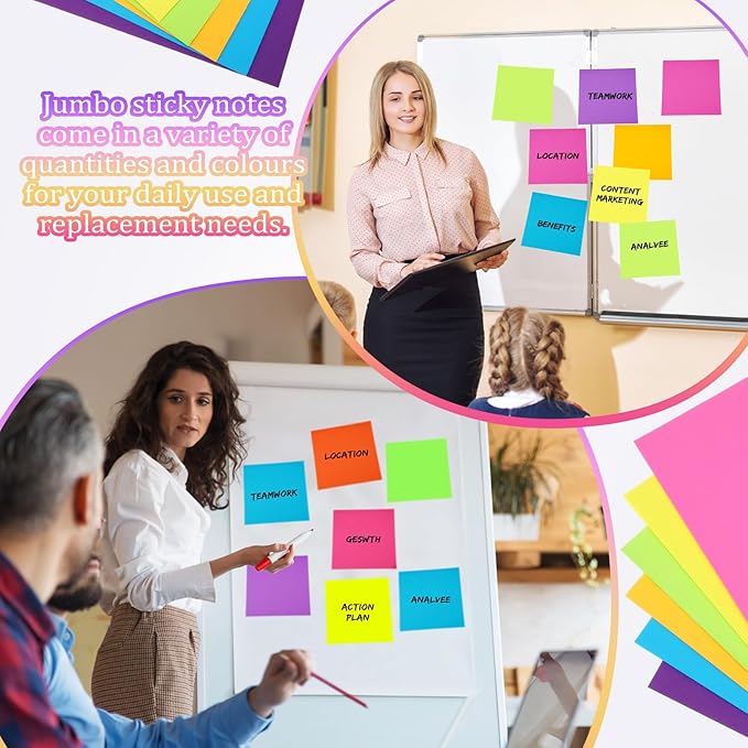 Zubebe 24 Pads 11 x 11 Inch Large Sticky Notes Jumbo Bright Colors Sticky Notepads Self Stick Note Square Memo Post Stickies for Office School, 25 Sheets/pad