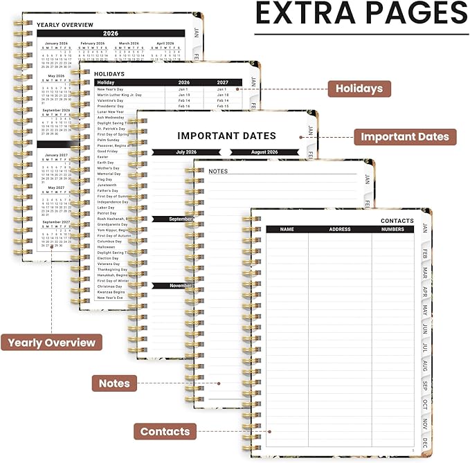 2026 Planner, Monthly and Weekly Calendar Planner for Women, Jan 2026 - Dec 2026, Hardcover Pretty 2026 Agenda Planner Book with Tabs, Spiral Bound, Perfect for School Office Home Supplies, 8.5" x 11" - Mushroom