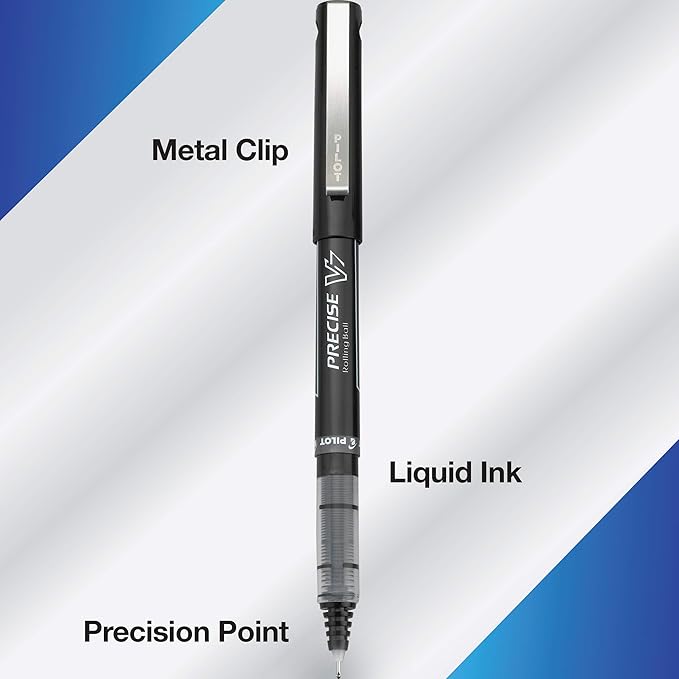 PILOT,Precise V7,Capped Liquid Ink Rollerball Pens,Fine Point 0.7 mm,Black Ink Pens,- Ideal for School,Journaling & Office Writing,4 Count (Pack of 2)