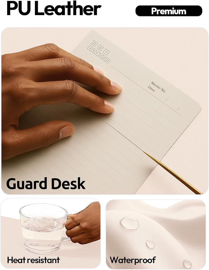 YSAGi Leather Desk Protector, Office Mat, Large Mouse Mat, Non-Slip PU Leather Blotter, Laptop Pad, Waterproof Writing Pad for Office and Home (Cream, 47" x 17")