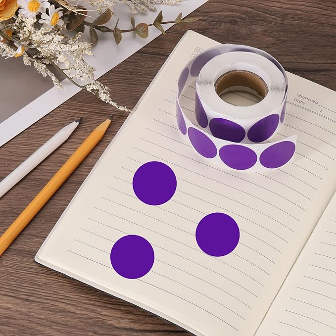 uxcell 500pcs Purple Round Stickers Roll 1 Inch Self-Adhesive Stickers Coding Label Removable for DIY Crafts Homework, Office, Shop, Home, Classroom Marking