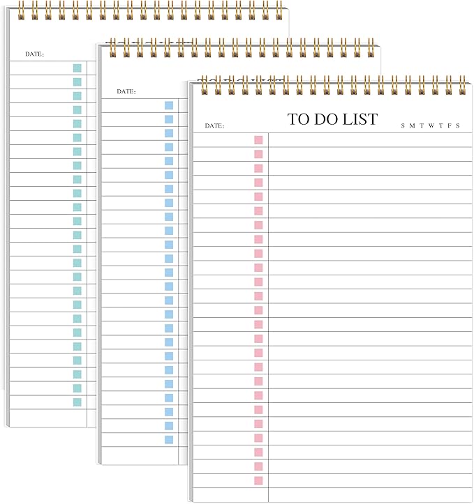 KAICN 3Pcs To Do List Notepad,Undated Daily Planner Notebook With To Do List Notepad,Planner Spiral Checklist for School Office A5 Size
