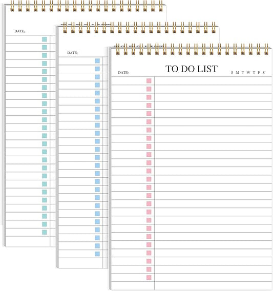 KAICN 3Pcs To Do List Notepad,Undated Daily Planner Notebook With To Do List Notepad,Planner Spiral Checklist for School Office A5 Size
