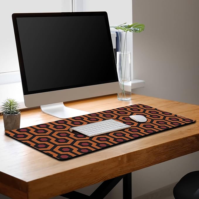 Office Desk Mat Red Yellow Big Mouse Pad Gaming Desk Pad Full Desk Mat Non-Slip Rubber Base Waterproof with Stitched Edges 35.4" X 15.7" for Game Office, The Shining Carpet Style