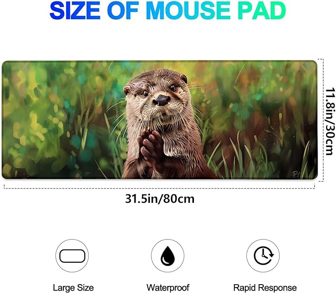 Pretty Otter Gaming Mouse Pad, Extended Cute Wildlife Design Desk Mat Computer Laptop Mousepad, Robust Stitched Edges, 31.5"×11.8" Large Office Keyboard Mouse Pads for Home Desktop Decor