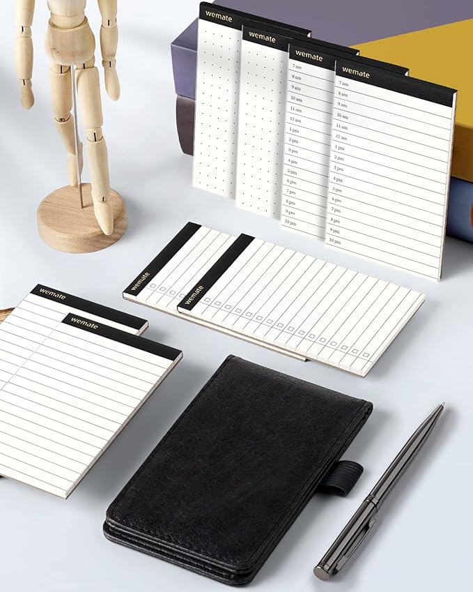 WEMATE 10 Pieces Small Notepad Holder Set Pocket Notebook - Included Mini Pocket Notepad Holder Set with 8 Memo Book Refills and Metal Pen for Meetings, Daily Records, and Notes 3 x 5 Inch (Rose Gold)