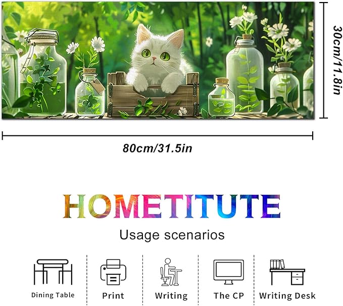 Cat XL Mouse Pad 31.5 x 11.8 Inch Gaming Mousepad Diatomite Large Keyboard Mouse Pad for Home and Office Desk Accessories with White Cat Garden Scene