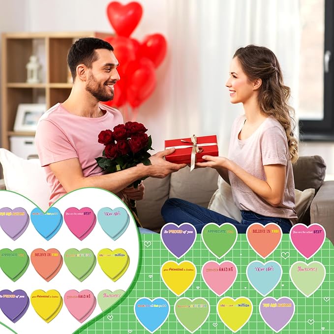 Teling 24 Pack Valentine's Day Sticky Notes Heart Shape Sticky Notes 3 x 3 Inch Appreciation Notepads Bulk Cute Memo Pads for Galentines Party Gifts School Office Supplies (Bright)
