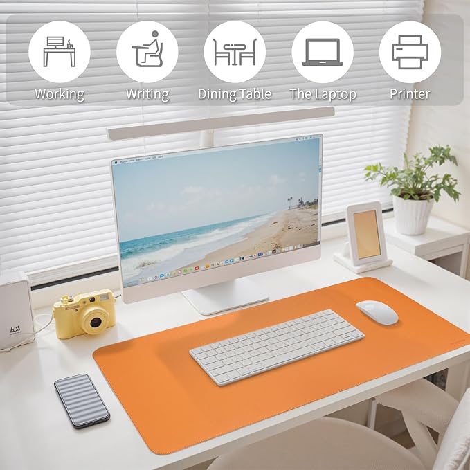 Oversized Non-Slip Desk Pad Protector with Premium Gift Box – Vegan Leather Waterproof Laptop Mat for Keyboard & Mouse, Grips Desk Firmly – Large Office Pad – Sunset Orange