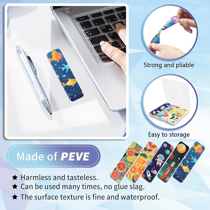 48 Pieces Anxiety Sensory Stickers with Storage Box - Calming Stickers with 2 Textured Sticker for Adults & Teens Desk Fidget - Sensory Strips - Teacher Must Haves (Cartoon)