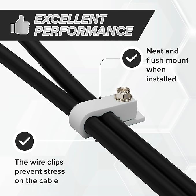THE CIMPLE CO Dual Cable Clips, 10 PCS, Indoor/Outdoor Cord Management, 1/2 Inch Wire Clips for Coax, Ethernet, Electrical Wire, Screw Clips for Wires on Wall, White