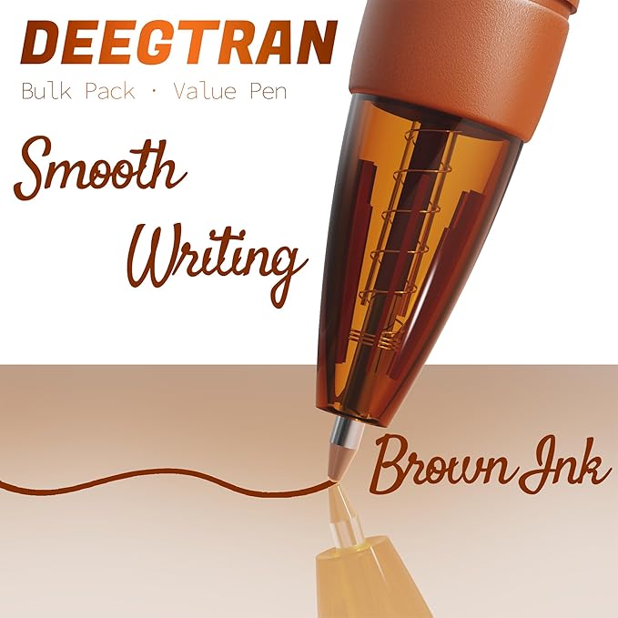 deegtran Pens Bulk, 30 Pack No Bleed Brown Ink Click Pens with Soft Grip, Wholesale Retractable Ballpoint Pens for Office School, Medium Point Smooth 1.0MM