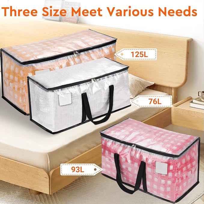 BlissTotes Moving Bags, 125L 10-Pack Storage Bags, Moving Box Heavy Duty Extra Large, Moving Totes with Zipper, Reinforced Handles Boxes for Packaging Moving, Decorative Wreath Storage