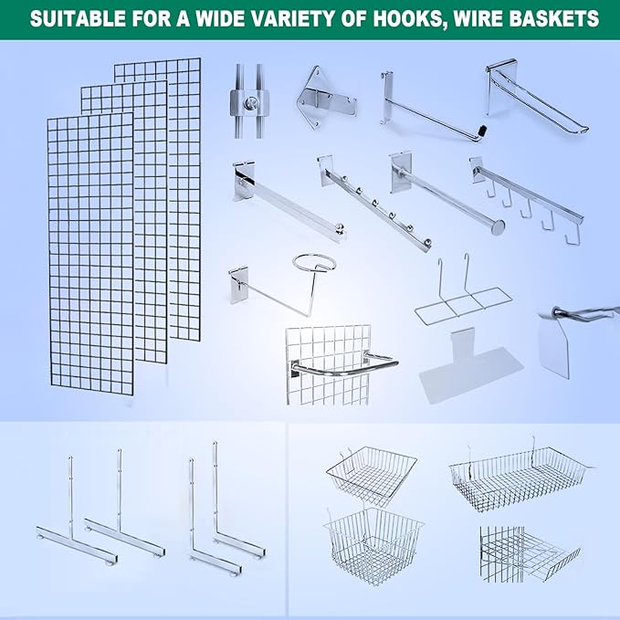 Heavy Duty Gridwall Panels Commercial Grade Grid Panel for Retail Display Wall, 2' Width x 6' Height, Black (Pack of 3)
