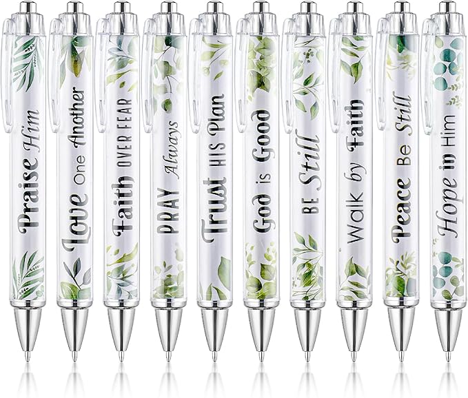 Mr. Pen Christian Pen Set, 10 Pack, Green Elegance, Black Ink, Bible Verse Pens, No Bleed Through, Ballpoint Pens
