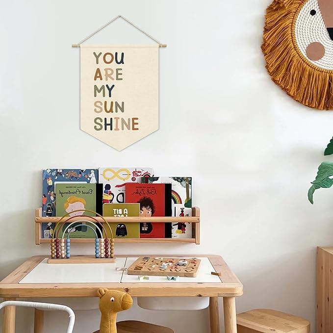 Nursery Decor,You Are My Sunshine Positive Affirmation Kids Wall Art Canvas Banner Wall Hanging Pennant Flag Canvas Banner for Playroom Classroom Baby Kids Bedroom 15x11in