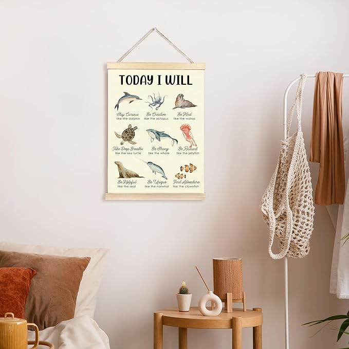 CGBHW Positive Affirmations Poster Hanger Frame for Kids, Mental Health Decor, Inspirational Ocean Animals Posters Wall Art Hanging Decor Counselling Therapy Office Classroom Nursery, 12x16