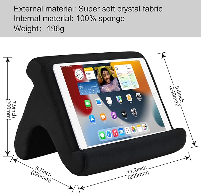 Tablet Pillow Stand - 3 Viewing Angles, Compatible with Tablets, Phones & iPad Pro 9.7, 10.5, 12.9 Air Mini 4, Kindle, E-Reader & Books (Black)