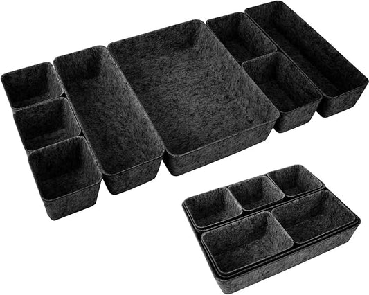 8pcs Drawer Organizer Bins, Felt Desk Organization Sets, Office Accessories & Workspace Organizers, Shallow Jewelry Makeup Storage Box Basket Shelf Containers Separators Inserts(Black)