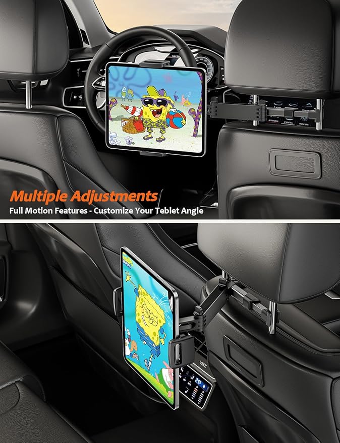 Tryone Car Headrest Tablet Holder Mount Stretchable Backseat Tablets Stand for Kids, Car Seat Mounts Compatible with iPad Pro 12.9 Air Mini, iPhone, Galaxy Tab, Switch, All 4.7-12.9" Screen Devices