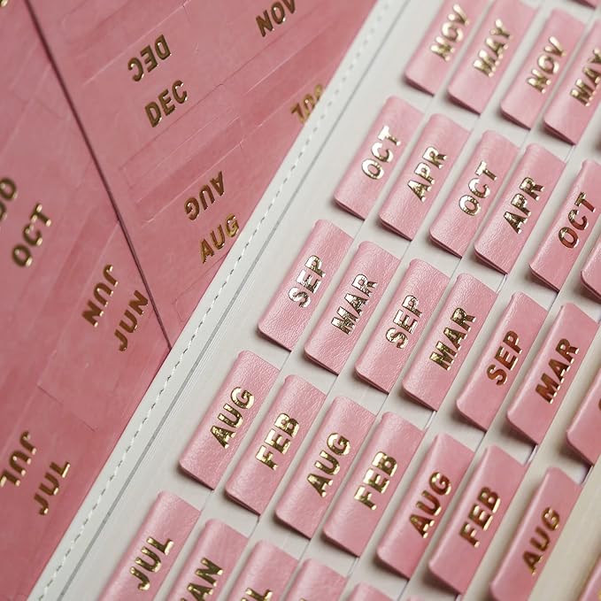 UPAFEXXI-Leather Monthly Tabs, 48 Pcs Planner Tabs, Calendar Month Stickers for Planners, Organizing and Sorting Out Notebooks(Pink)