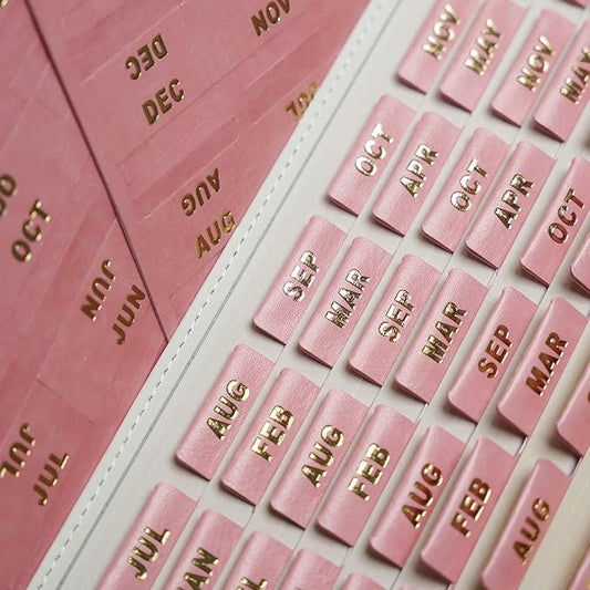 UPAFEXXI-Leather Monthly Tabs, 48 Pcs Planner Tabs, Calendar Month Stickers for Planners, Organizing and Sorting Out Notebooks(Pink)